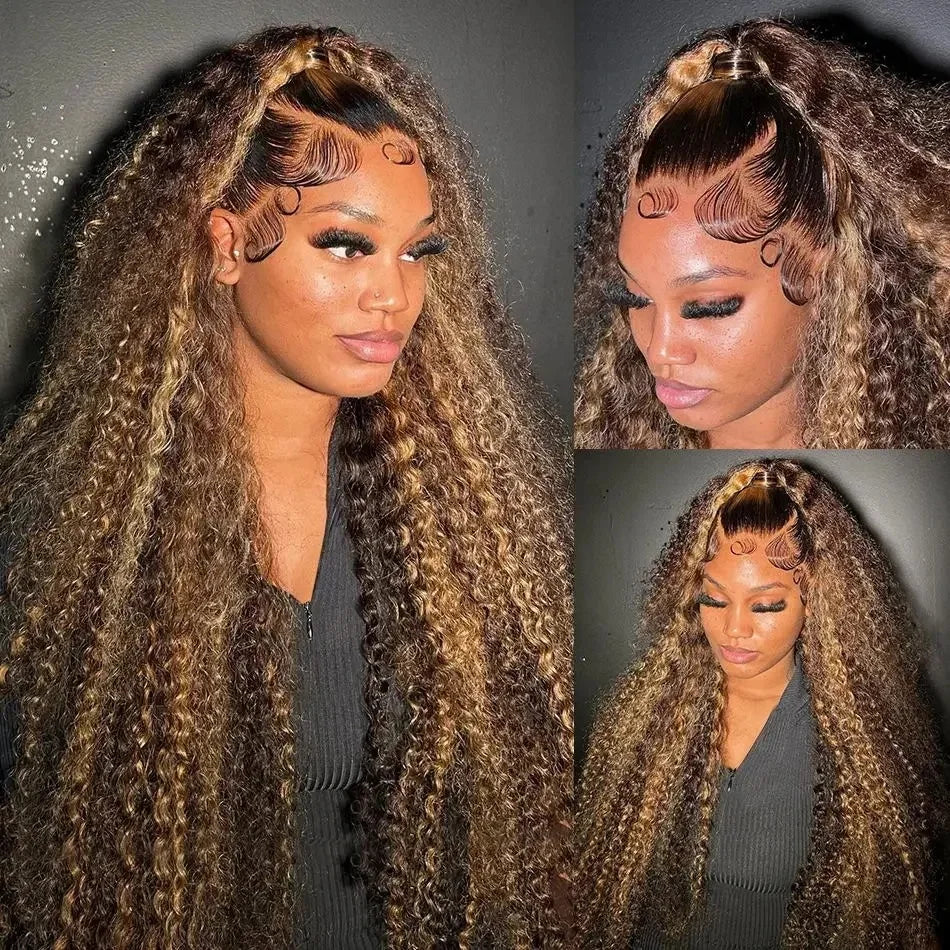 Highlighted Human Hair Brazilian Curly Wigs