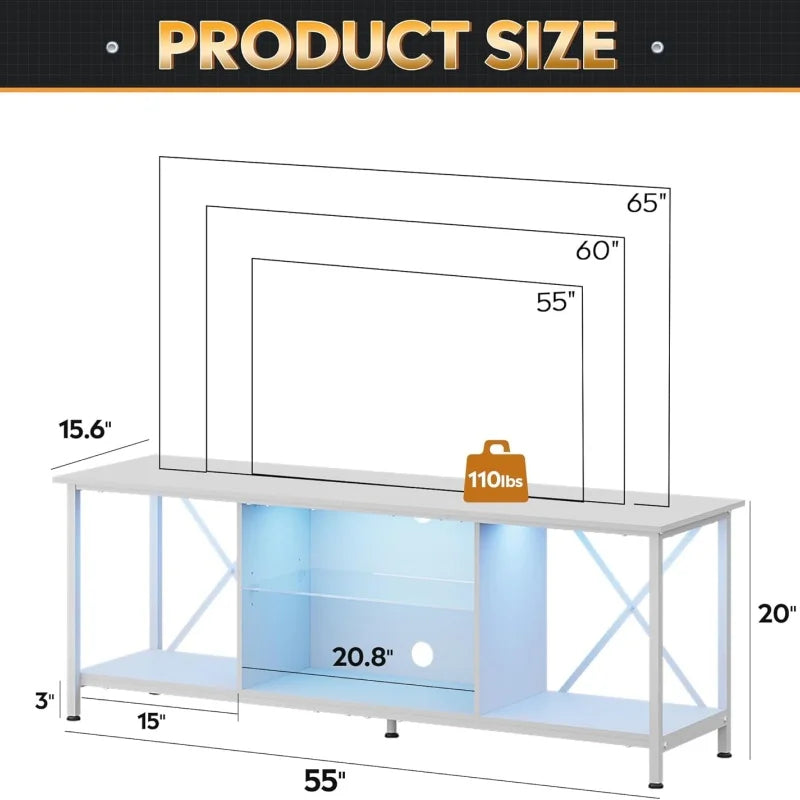 TV Console LED Glass Shelves