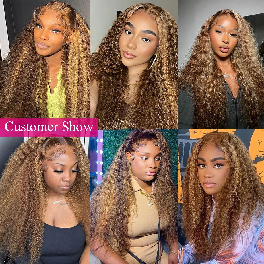 Highlighted Human Hair Brazilian Curly Wigs