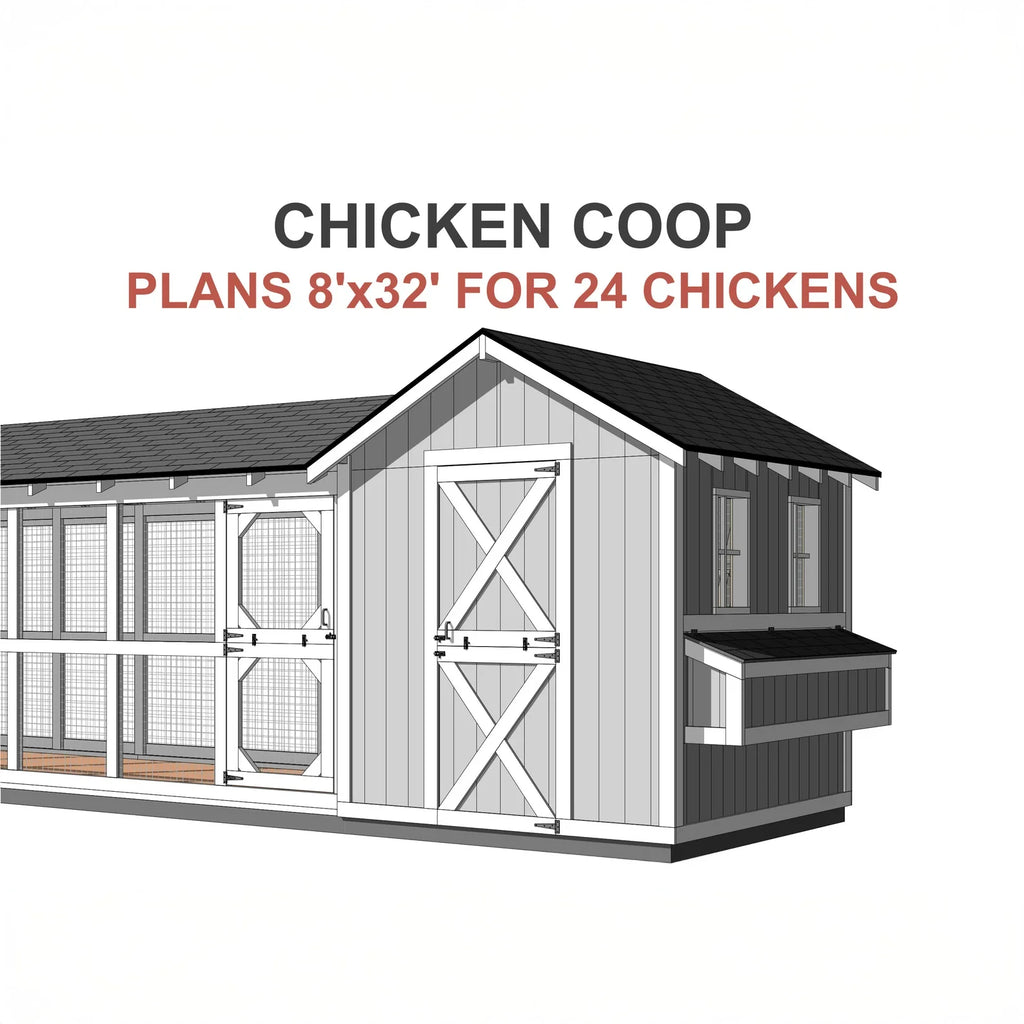 8x32 Chicken Coop Plans 24ft Run DIY