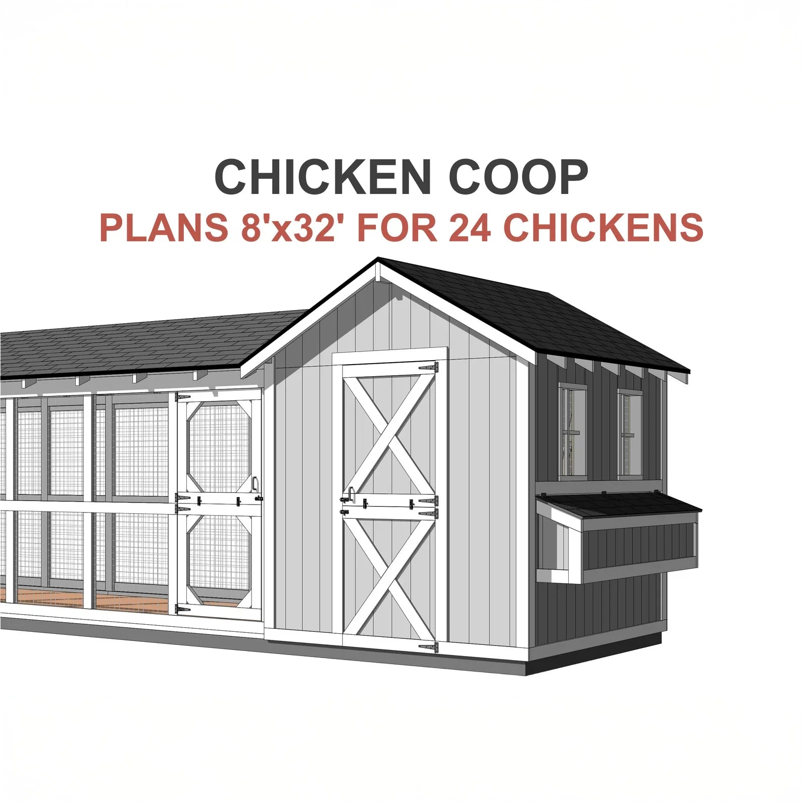 8x32 Chicken Coop Plans 24ft Run DIY