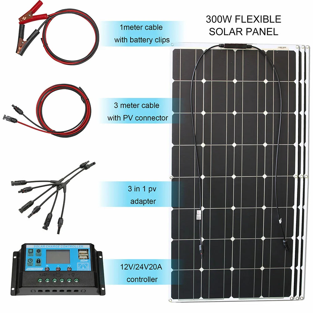 12v Flexible Solar Panel Kit 100-300W