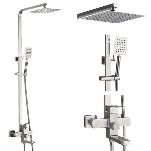 Bathroom 8" Rainfall Shower Faucet Bath Faucet Wall Mounted Swivel Bath Spout Shower Mixer Tap Shower Faucet Shower Set Mixer