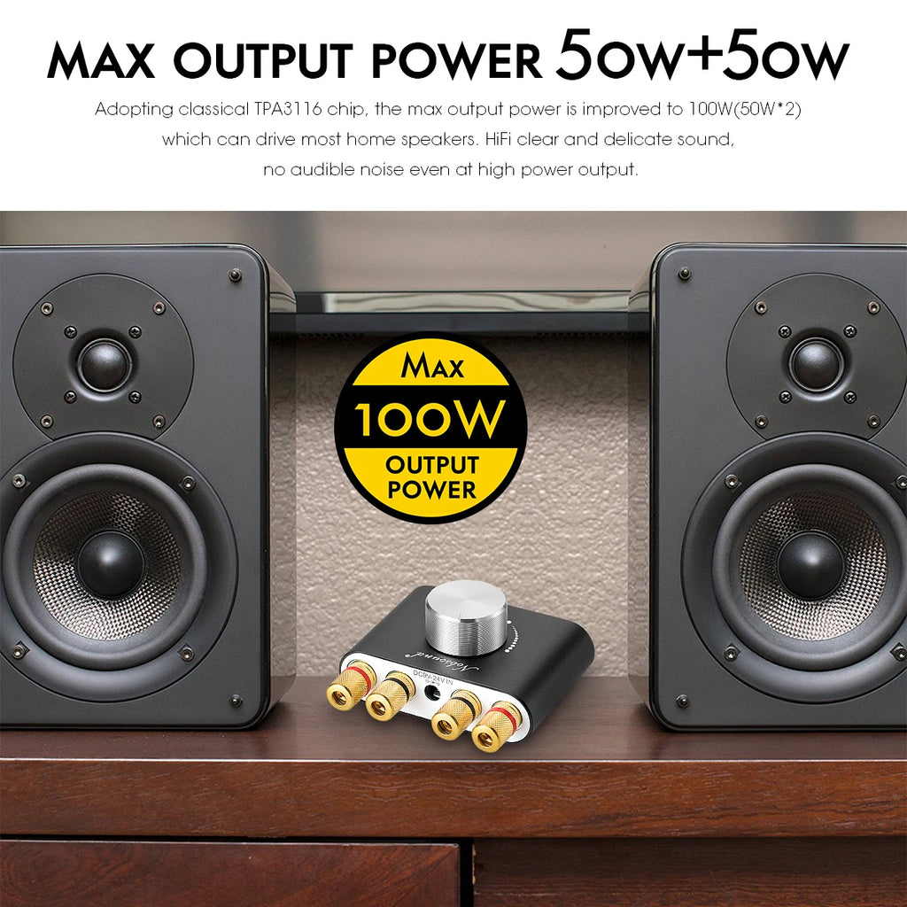 Bluetooth 5.0 Stereo Receiver Power Amp 50W+50W