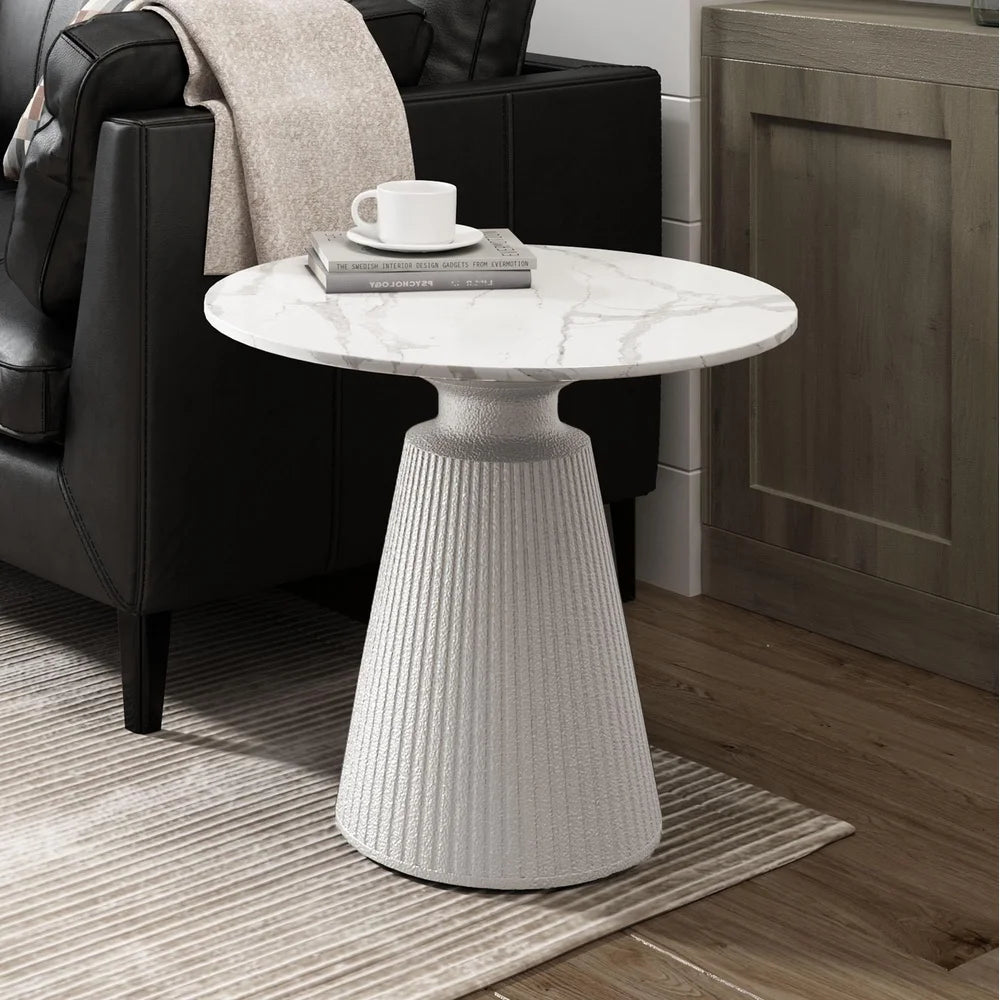 Faux Marble Molded Clay End Table Weatherproof