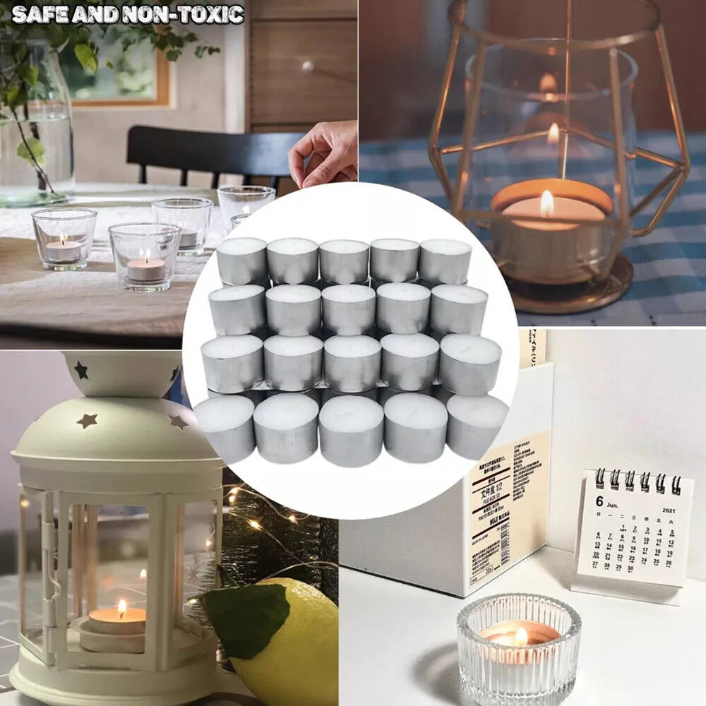 200 White Unscented Tea Candles 4 Hours Dripless