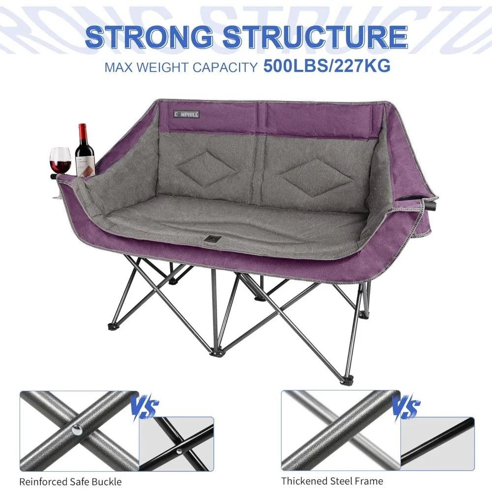 Heavy Duty 2 Person Folding Loveseat Camp Couch