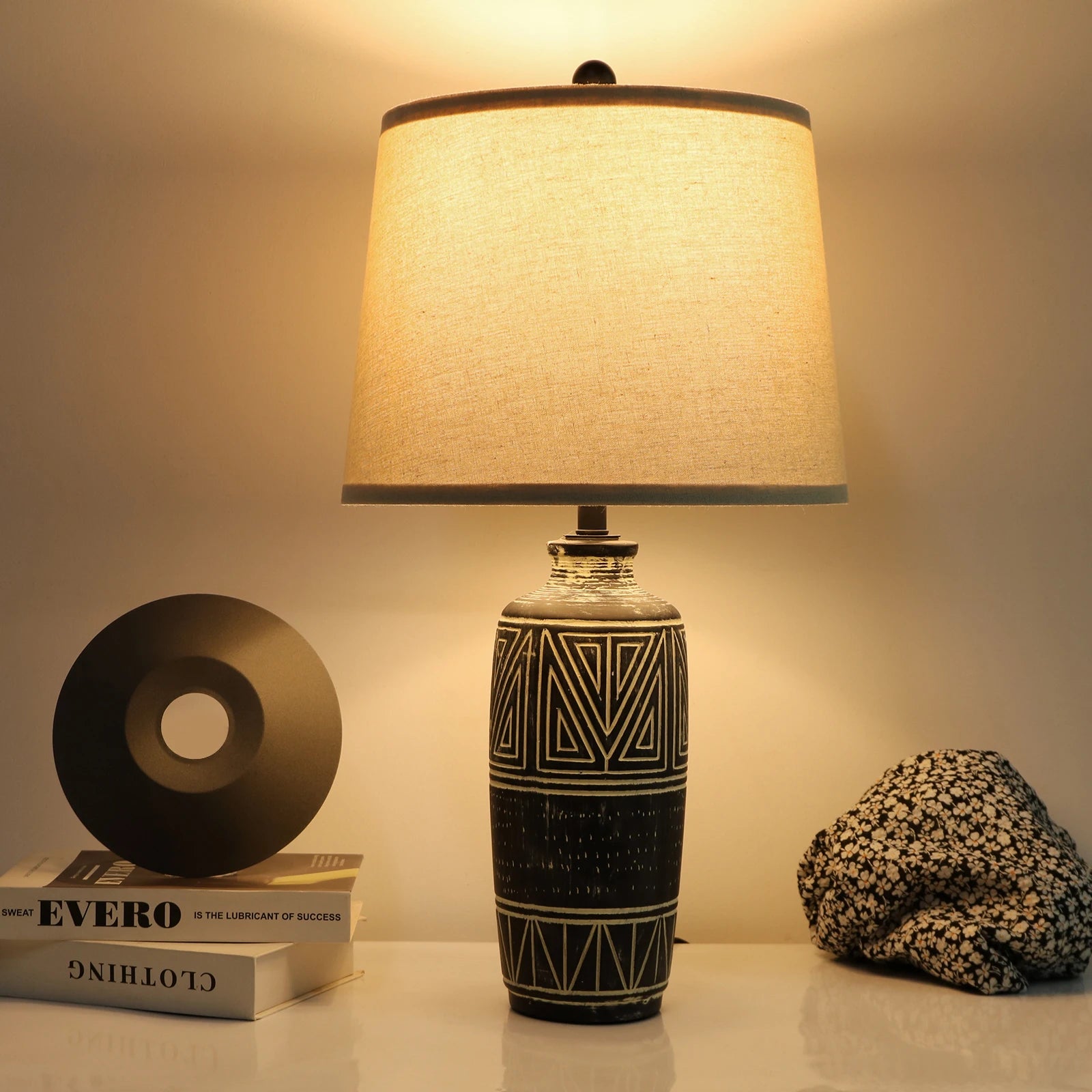 Carved Geometric Ceramic Table Lamps