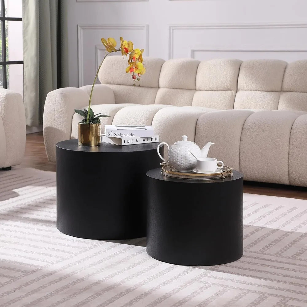 Modern Round Matte Black Wooden Tables