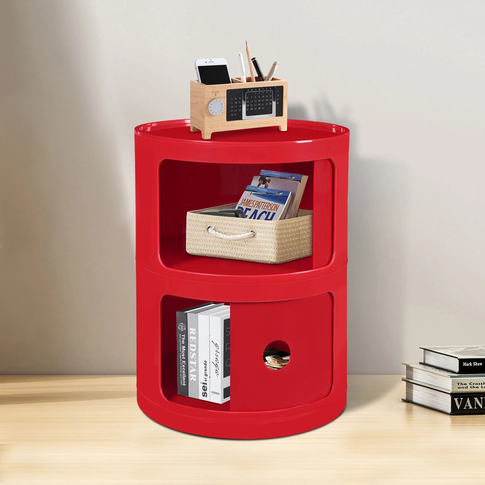 Red Round Cabinet ABS Compact Lightweight