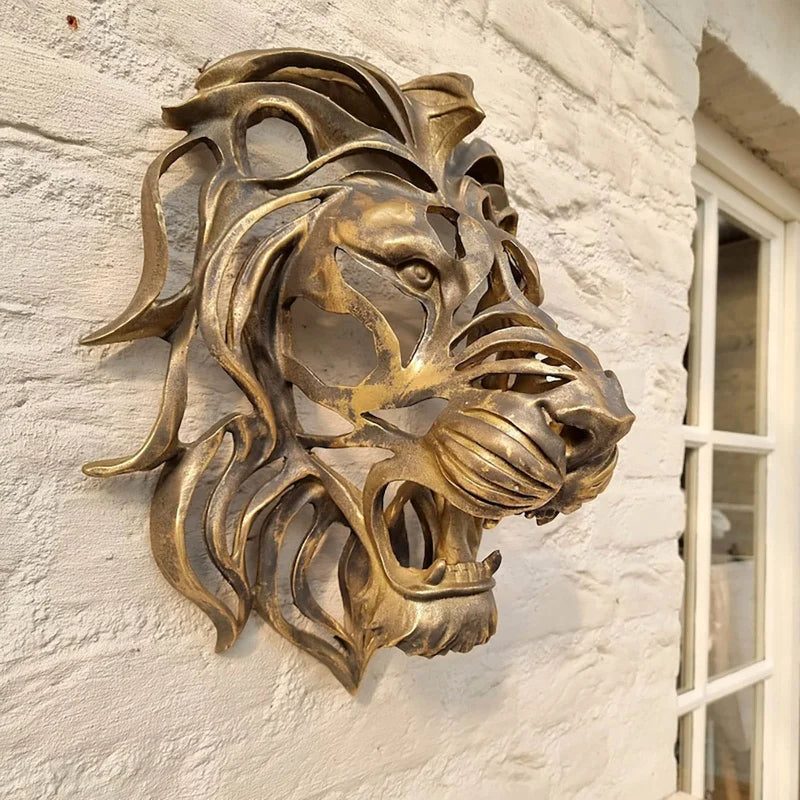 Art Sculpture Resin Lion Head Wall Hanging