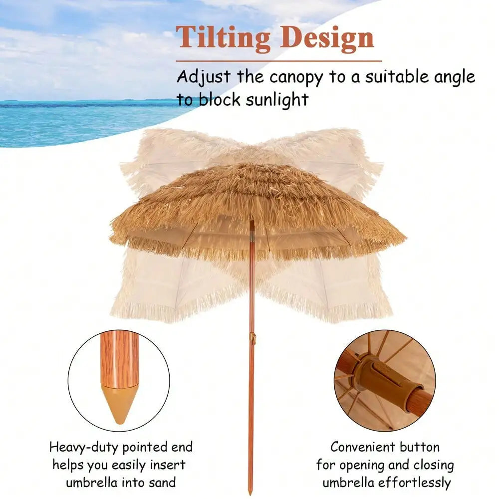 6.5 FT Thatched Umbrella Tilt Portable