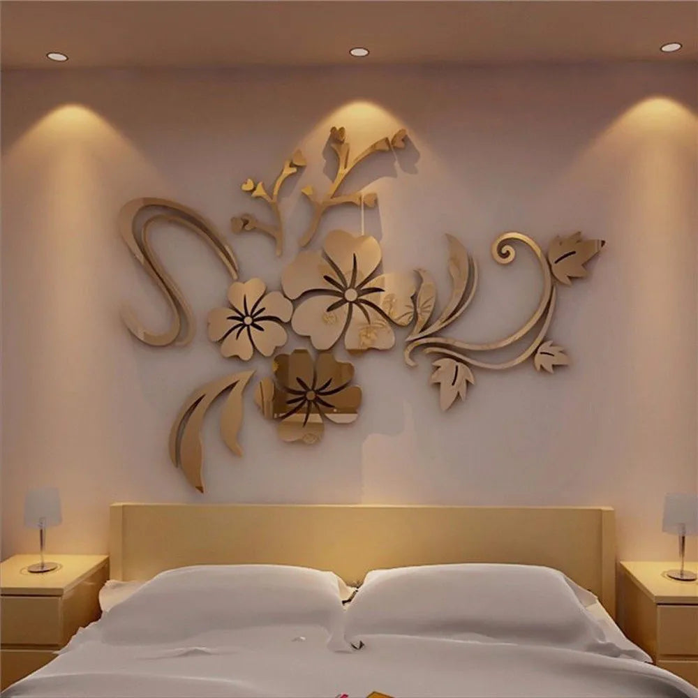 Acrylic Flower Mirror 3D Decorative Wall Stickers