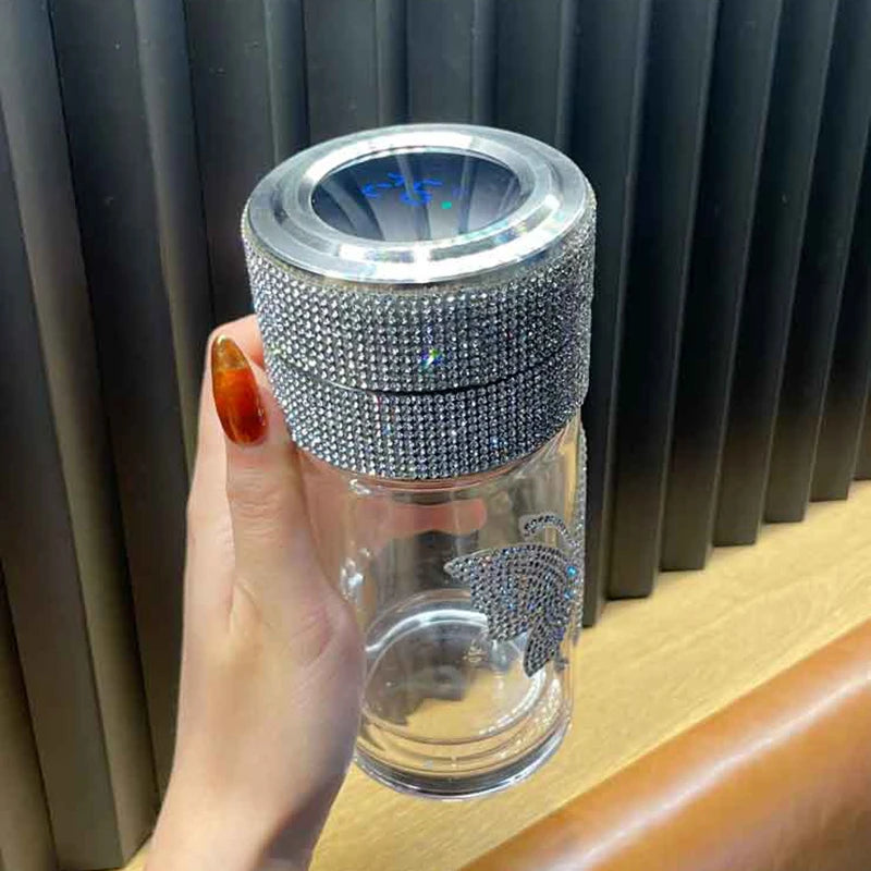 Double Wall Glass Water Bottle Temperature Display