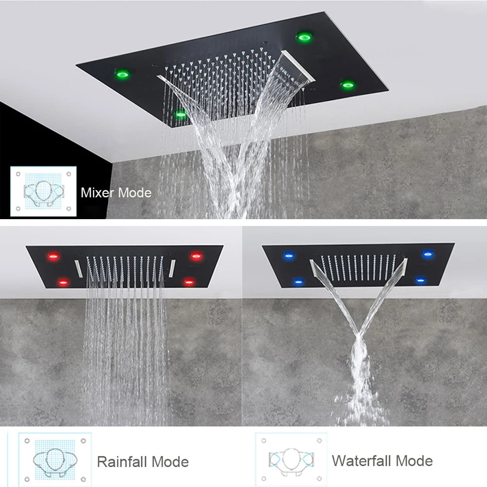 Black Ceiling Intelligent Rainfall Waterfall Shower Head