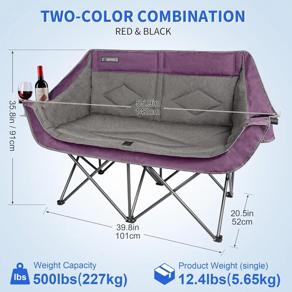 Heavy Duty 2 Person Folding Loveseat Camp Couch
