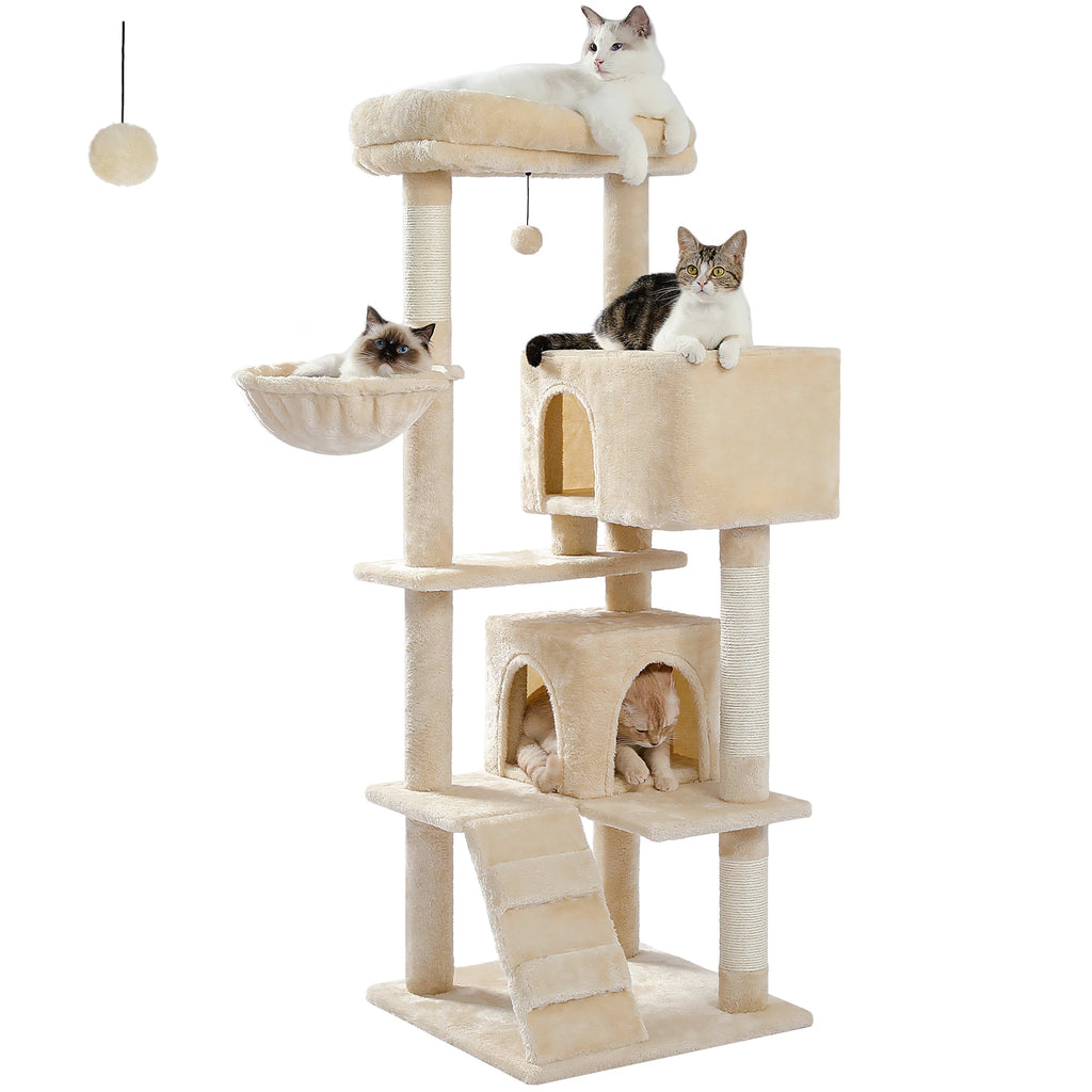 Luxury Cat Tree Multi-Level Tower with Cat Condo Cozy Perches Pet Play House Scratching Post Stable Cat Tower with Hanging Ball