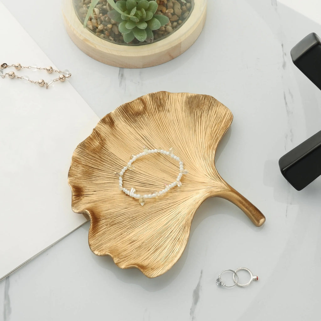 Leaf Shaped Gold Trinket Tray