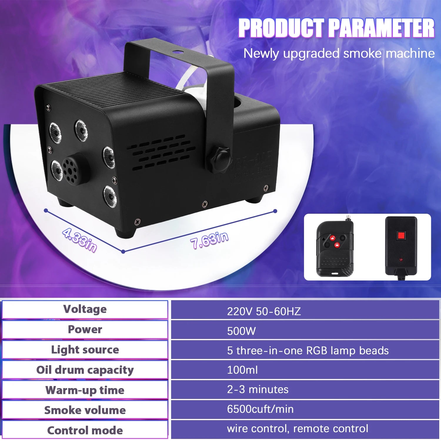 Yiflamefly 550W Fog Machine With Colorful 5PCS RGB LED Stage Light Remote Control Smoke Machine Fogger For Wedding Party Bar