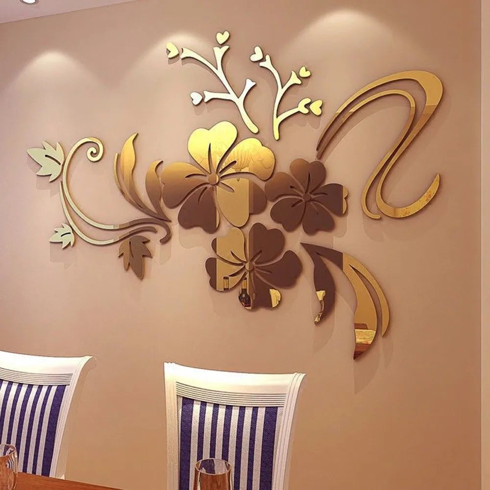 Acrylic Flower Mirror 3D Decorative Wall Stickers