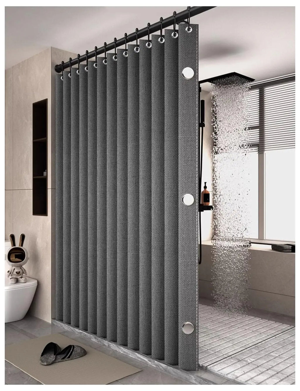 Folding Linen Shower Curtain Magnets Waterproof