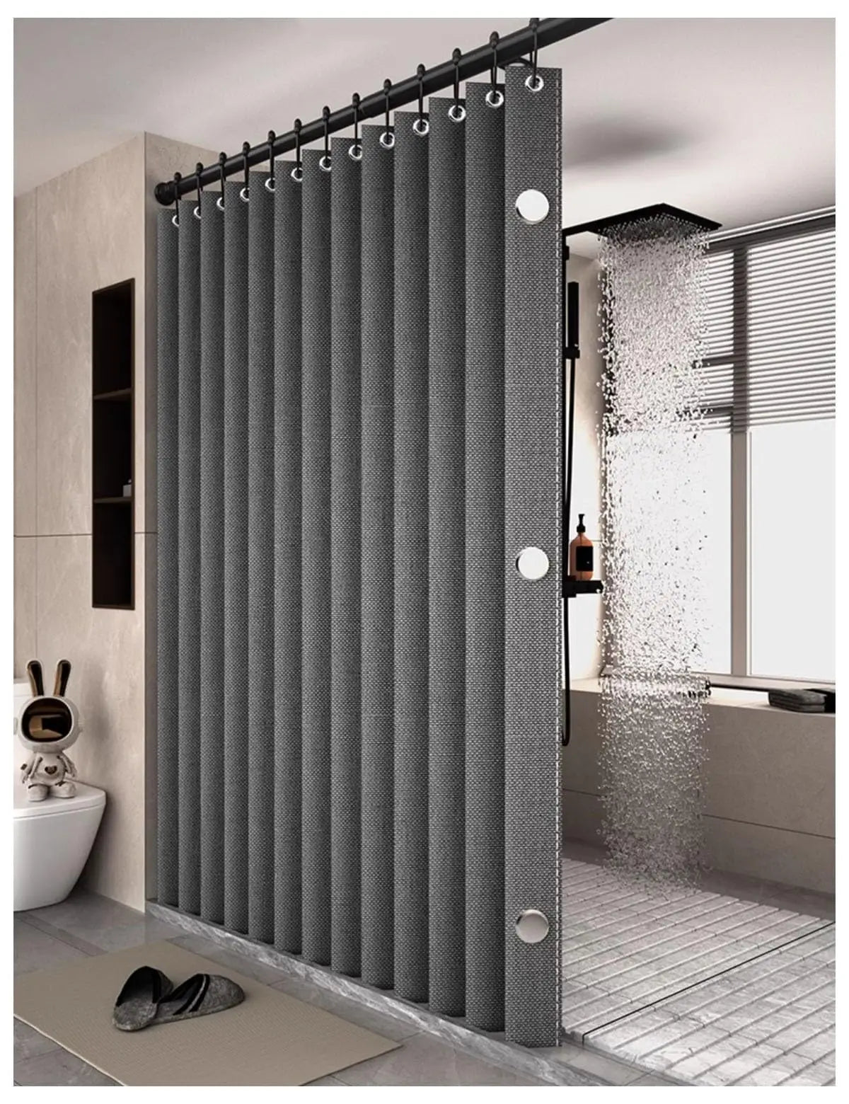 Folding Linen Shower Curtain Magnets Waterproof