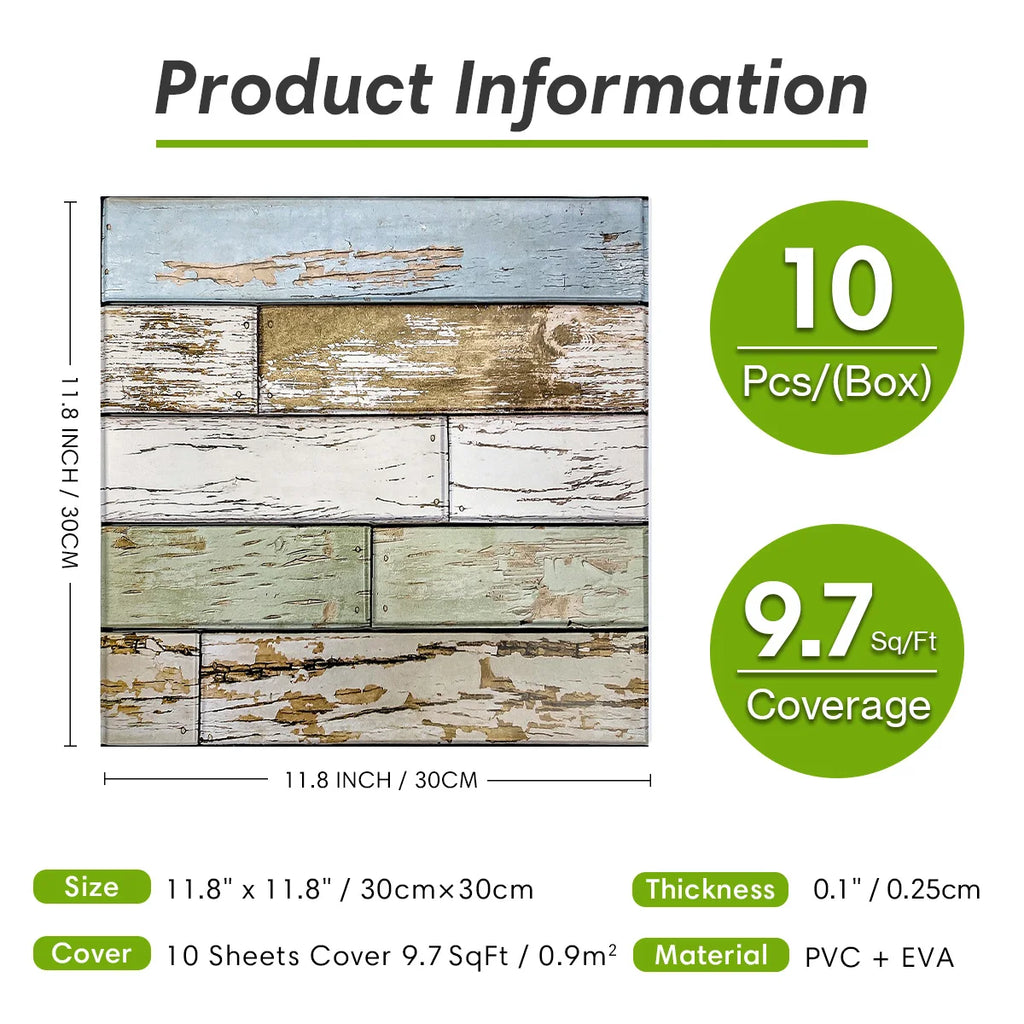 Blue Green Faux Wood Grain Wall Panel