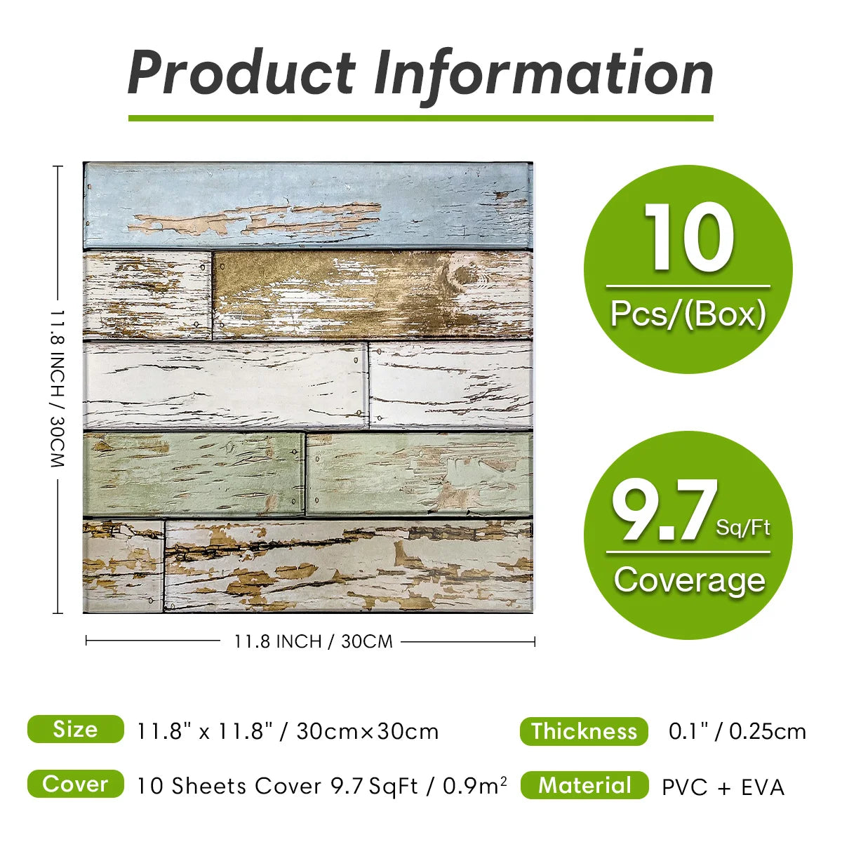 Blue Green Faux Wood Grain Wall Panel