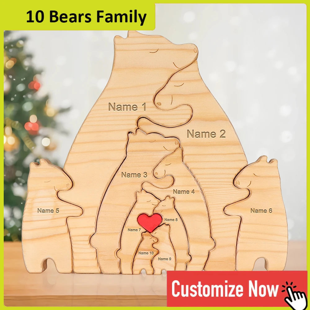 Personalized Custom Bear Family Wooden Puzzle