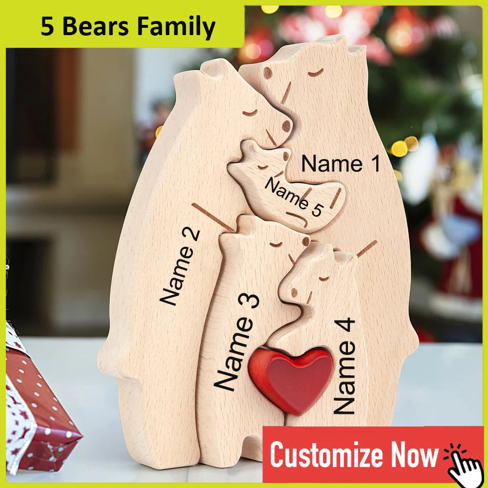 Personalized Custom Bear Family Wooden Puzzle