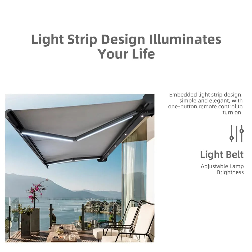 Electric Full Box Awning Aluminum Frame LED