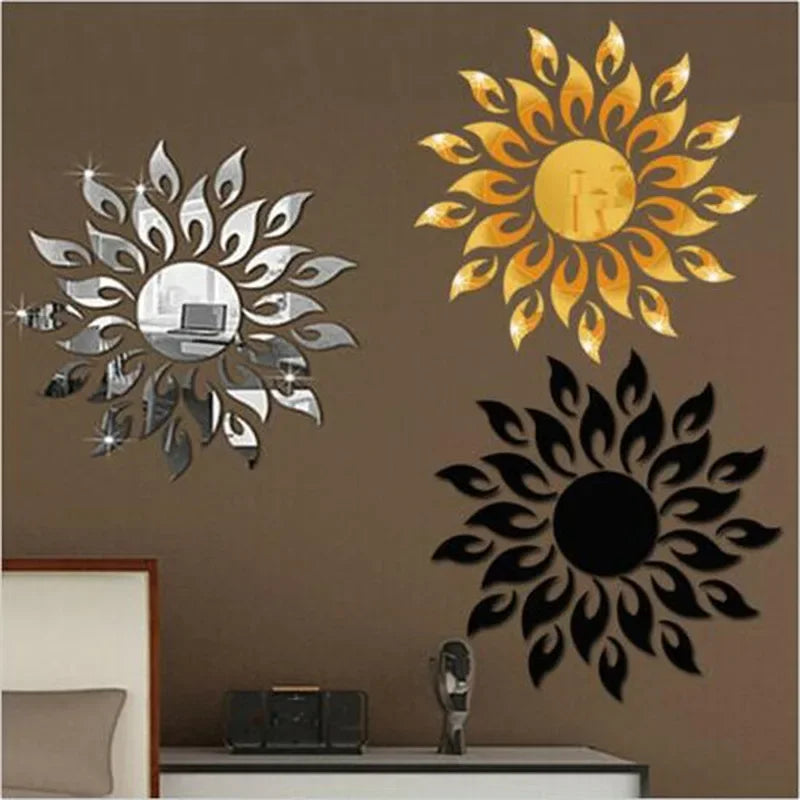Mirror Sun Flower Art Removable Wall Sticker