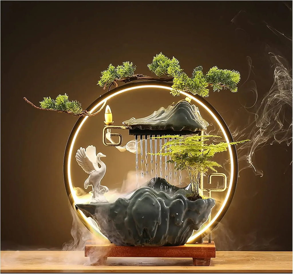 Tabletop Water Fountains Waterfall LED Light Mist