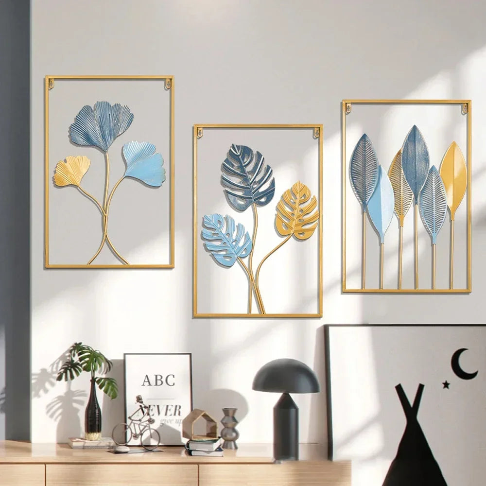 Nordic Retro Metallic Ginkgo Leaf Art Home