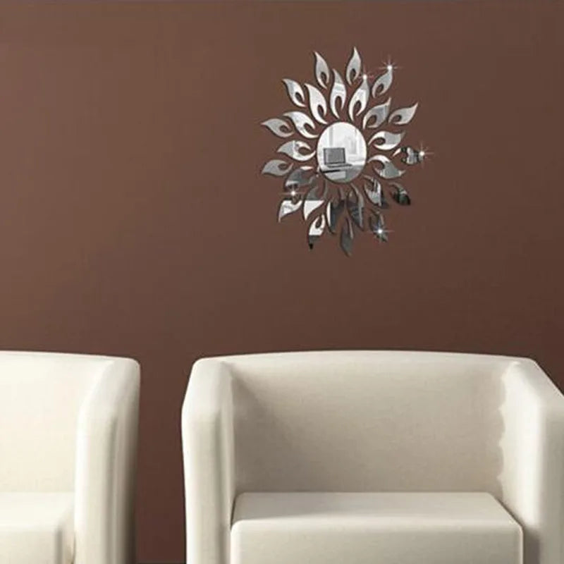 Mirror Sun Flower Art Removable Wall Sticker
