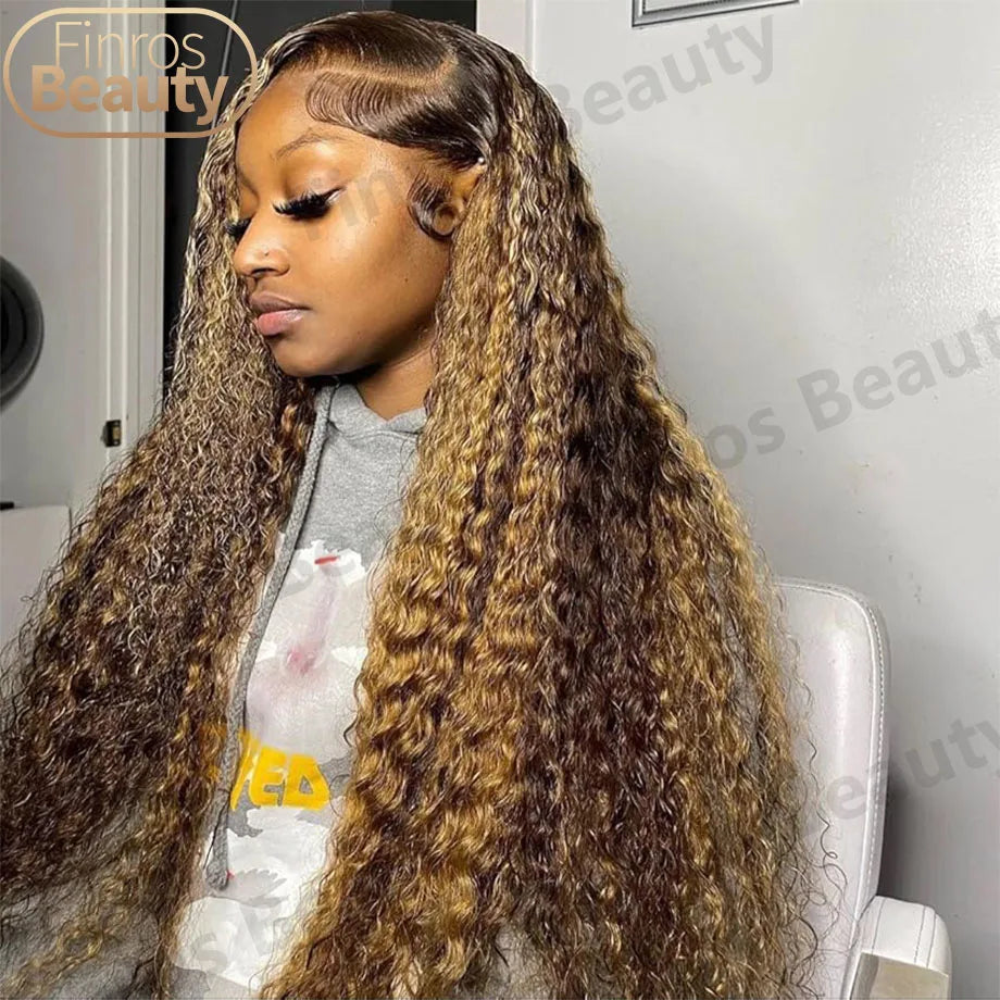 Highlighted Human Hair Brazilian Curly Wigs