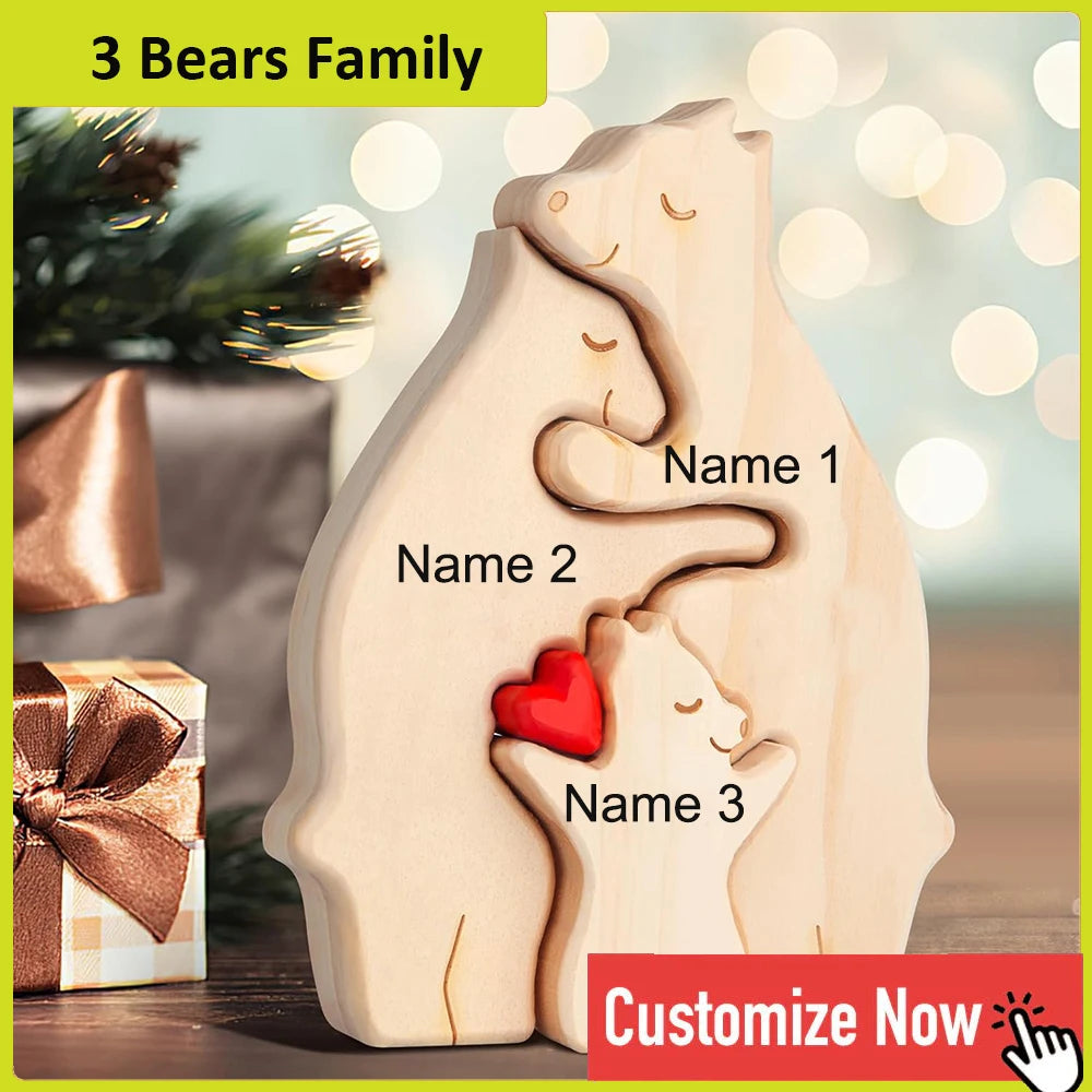 Personalized Custom Bear Family Wooden Puzzle
