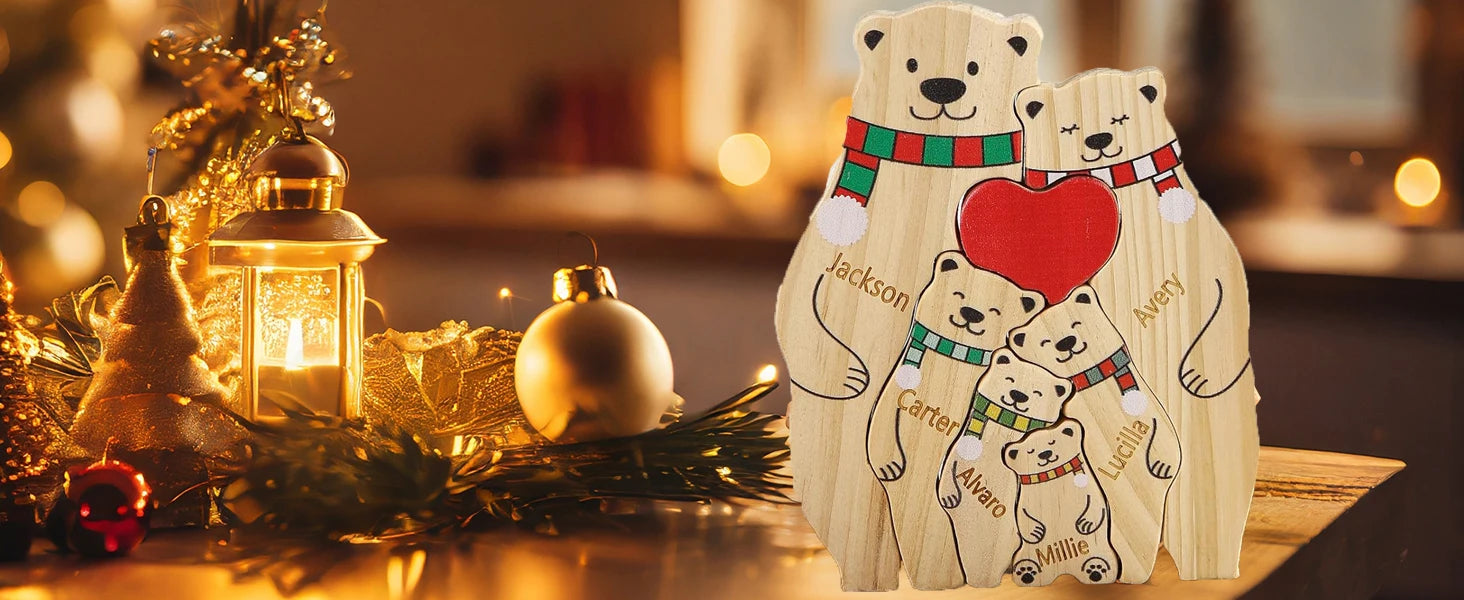 Personalized Custom Bear Family Wooden Puzzle