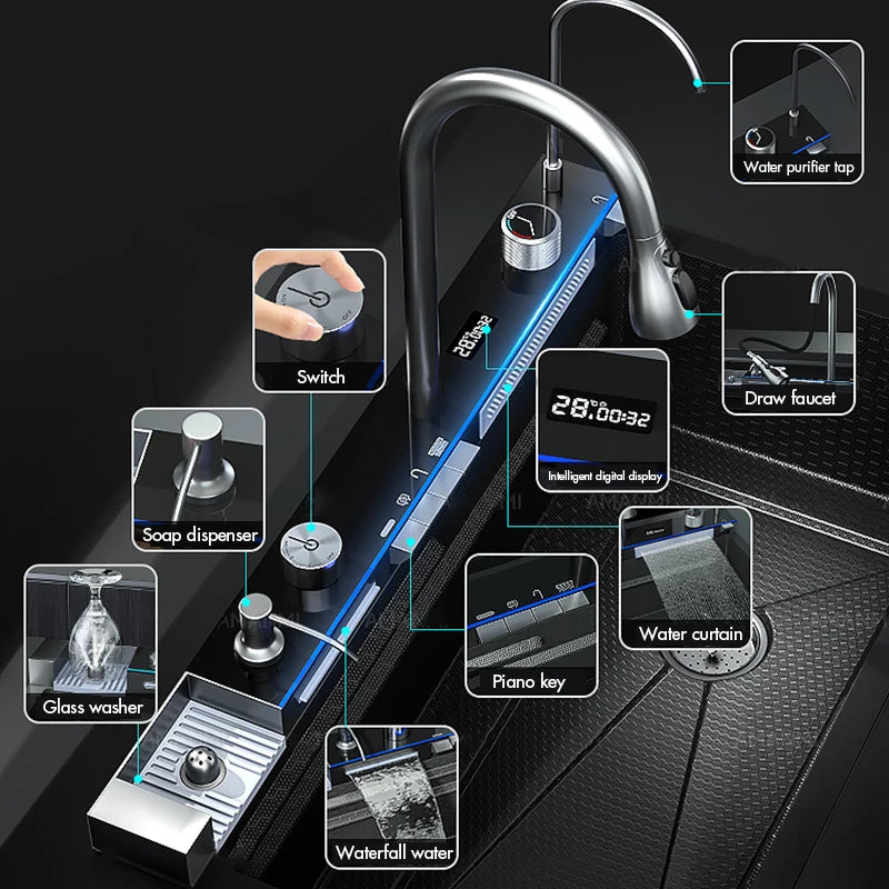 SS Waterfall Sink Integrated Digital Cup Washer