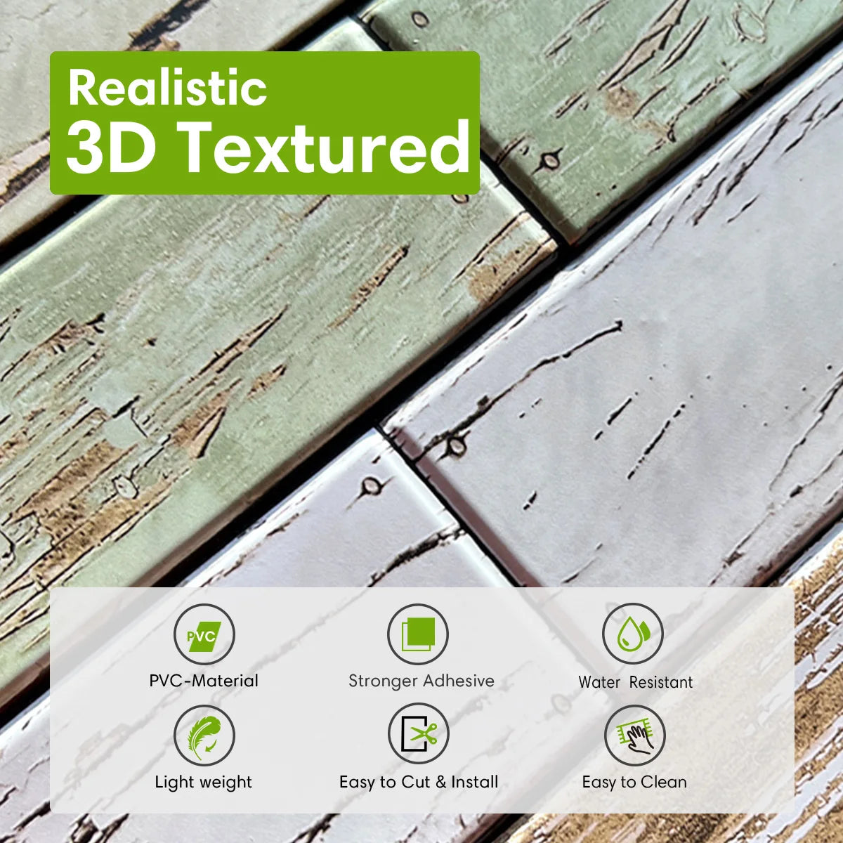 Blue Green Faux Wood Grain Wall Panel