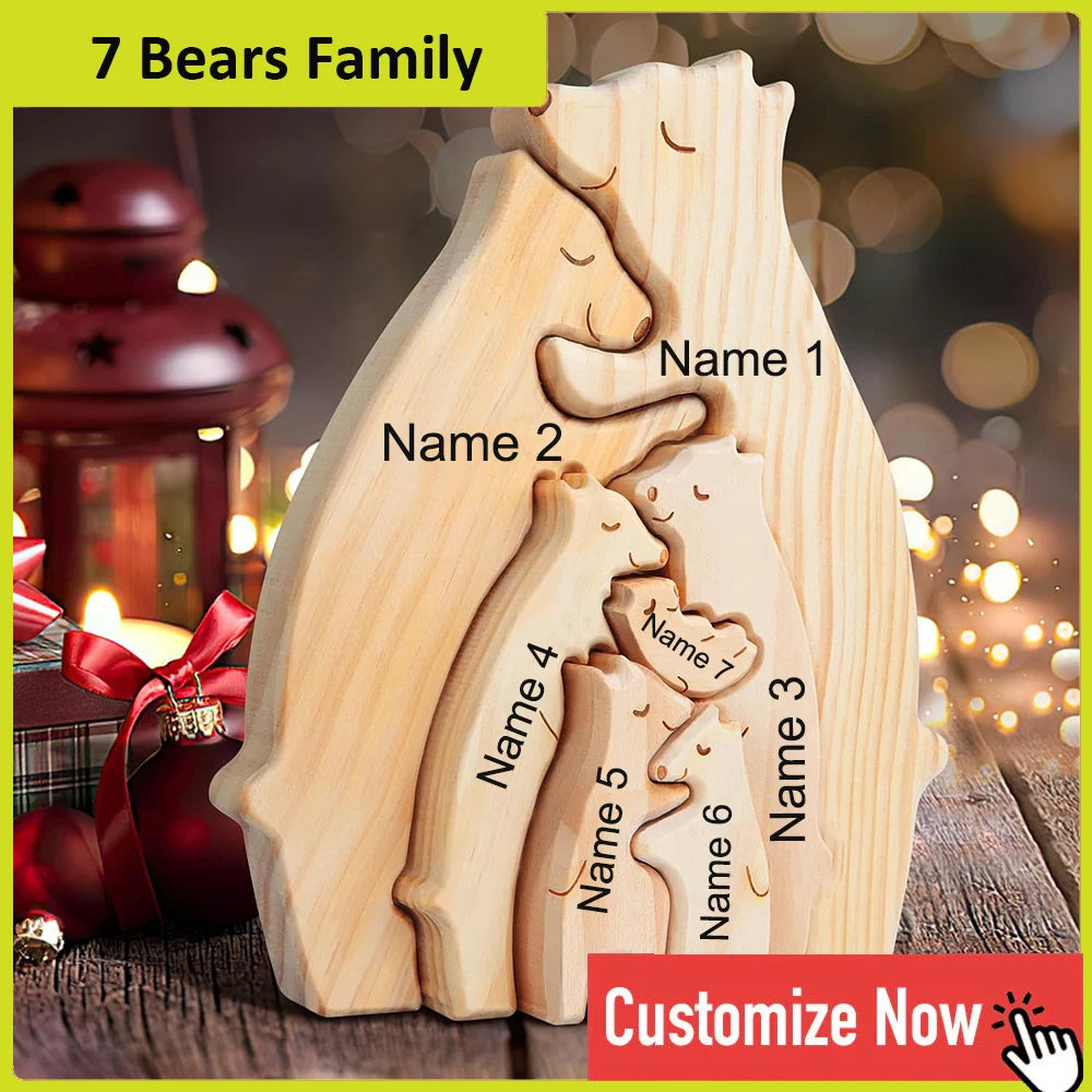 Personalized Custom Bear Family Wooden Puzzle