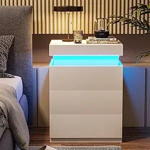 Nightstand Charging Station LEDs Sliding Top