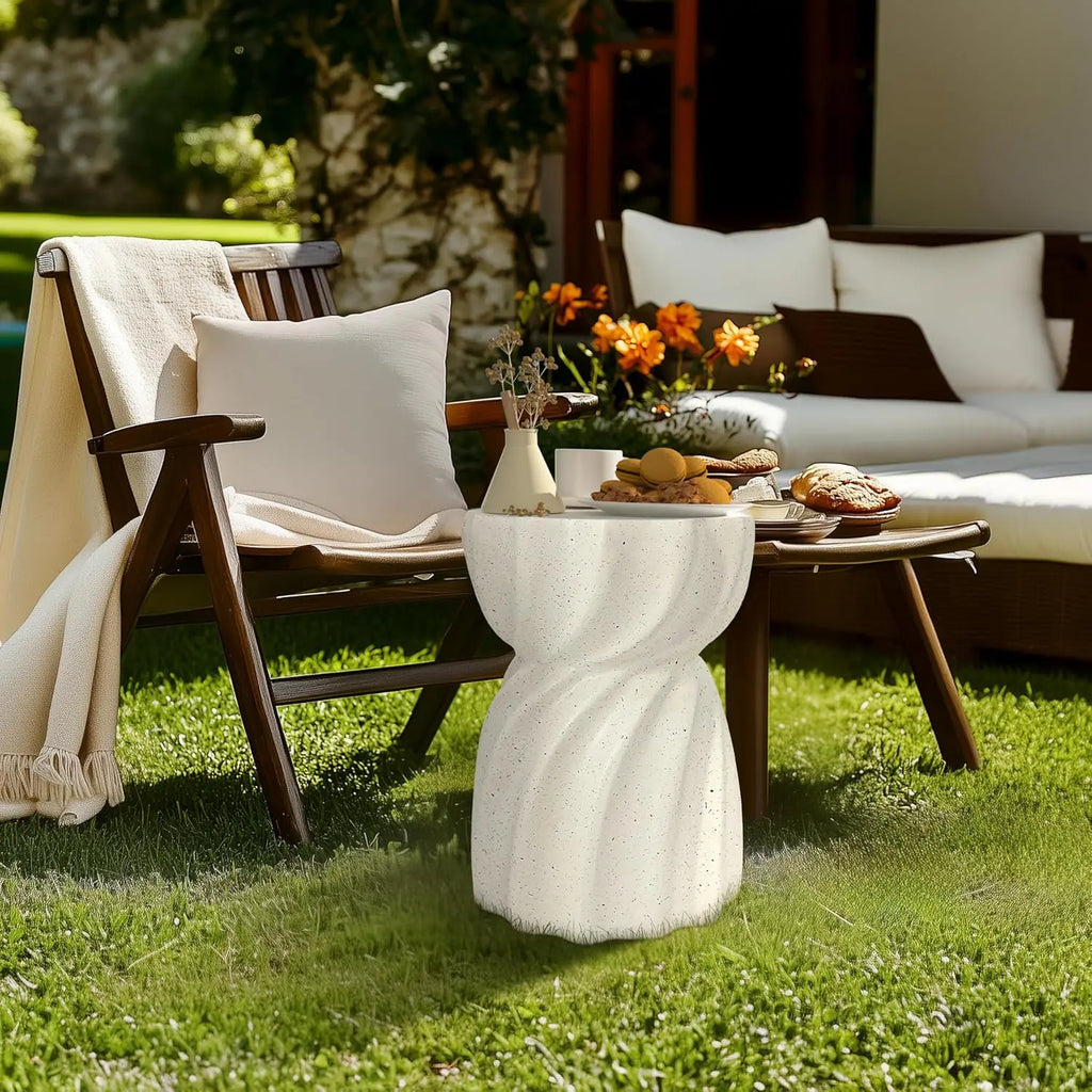 White Lightweight Concrete Outdoor Side Table