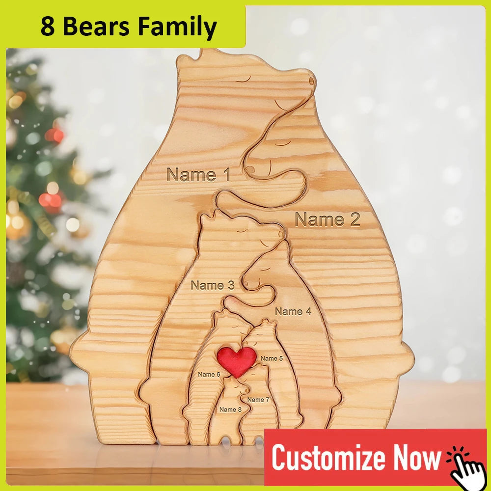Personalized Custom Bear Family Wooden Puzzle