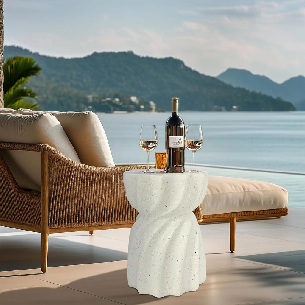 White Lightweight Concrete Outdoor Side Table