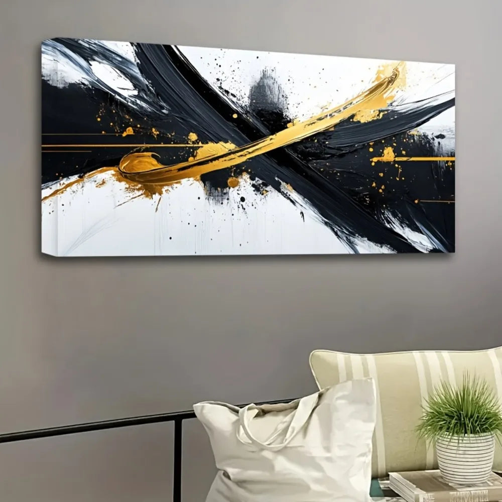 Framed Black White Abstract Canvas Mural