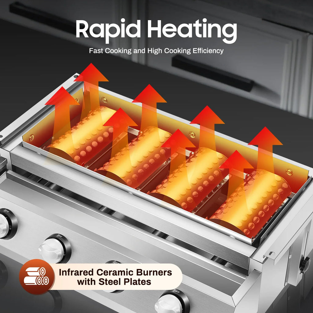 Garden BBQ Gas Grill 4 Burners Adjustable