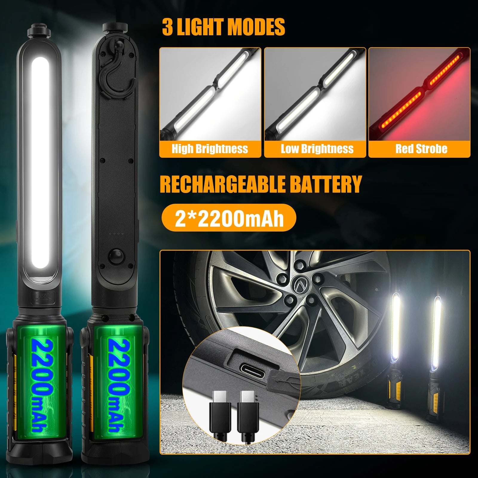 Work Light Bar Rechargeable Magnetic