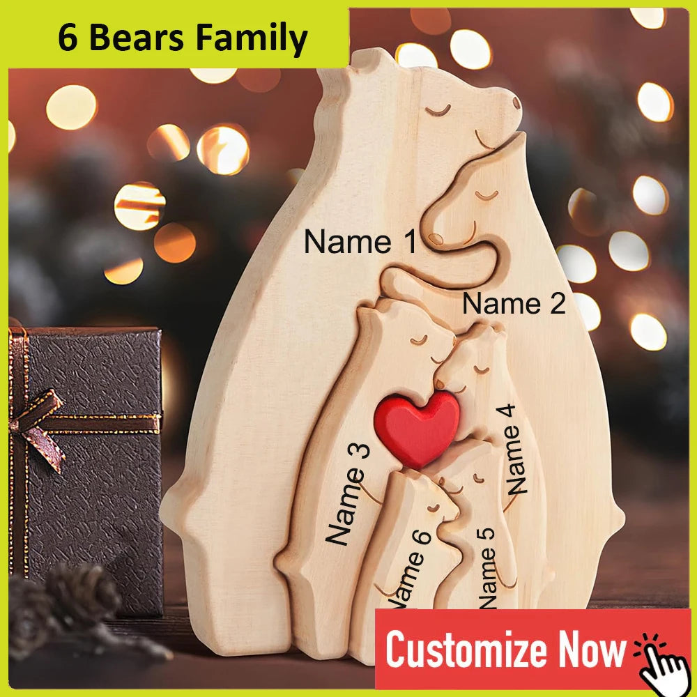Personalized Custom Bear Family Wooden Puzzle