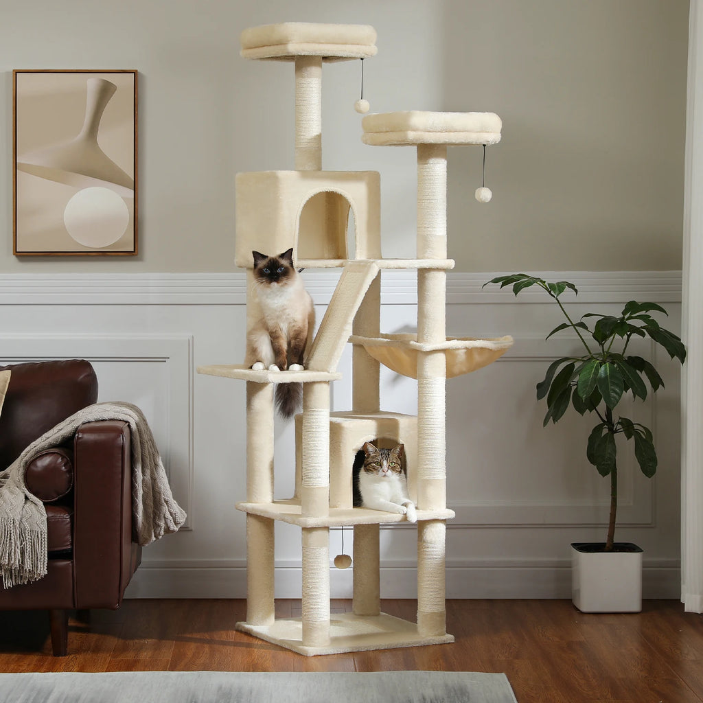 Tall Plush Cat Tower Multi-Level
